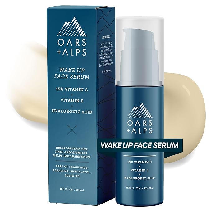 Oars + Alps Vitamin C Serum for Face, Anti Aging Face Serum with Vitamin C, Hyaluronic Acid, and Vitamin E, All Skin Types, Targets Wrinkle, Dark Spots, Lines, Uneven Tone, TSA Friendly, 0.8 Fl Oz