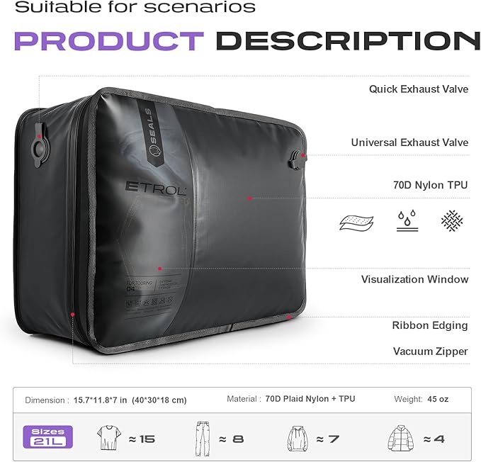 TPU Vacuum Bag for Travel, 70D Nylon Reusable Compression Bag - Image 2