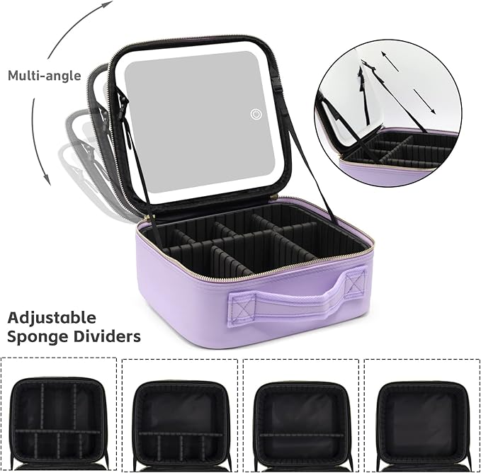 Travel Makeup Bag with Lighted Mirror, Makeup Organizer Bag with 3 Color Modes - Image 4