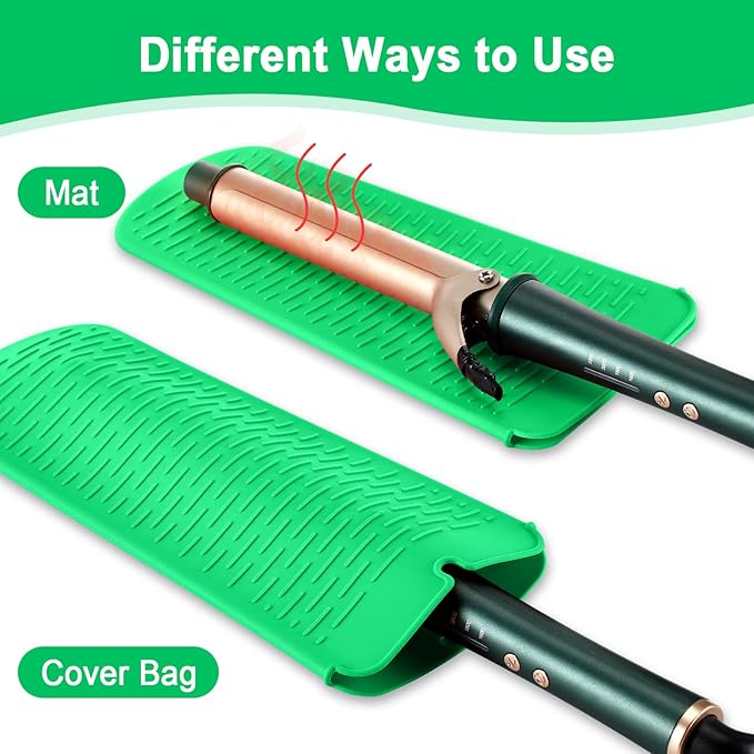Shappy 2 Pcs Heat Resistant Hair Tools Bag Curling Iron Travel Case Cover Neoprene Flat Iron Holder Travel Case and Silicone Mat Pouch for Hot Hair Tools Storage Organizer(Frond Style)