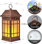 14" Solar Lantern Outdoor Waterproof, Glass Flickering Flame Solar Lanterns - Image 4