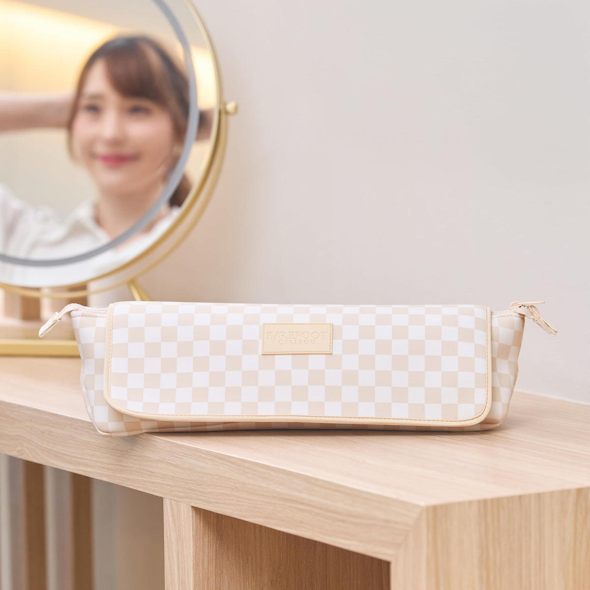 Hair Tools Travel Bag and Heat Resistant Mat 17" Checkered (Checkered Peach)