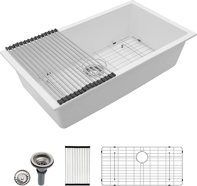 Dcolora 33" Quartz Granite Composite White Kitchen Sink Undermount Sink Deep by Dcolora