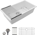 Dcolora 33" Quartz Granite Composite White Kitchen Sink Undermount Sink Deep by Dcolora