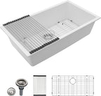 Dcolora 33" Quartz Granite Composite White Kitchen Sink Undermount Sink Deep by Dcolora