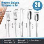 20-Piece Silverware Set for 4, Modern 18/10 Stainless Steel Flatware Set - Image 2