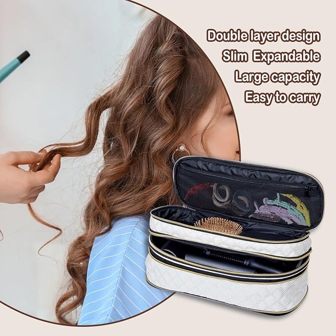 Hair Dryer Travel Carrying Case, Curling Iron Storage Bag, Slim Expandable Handheld Dual-Layer Travel Storage Bag for Dryer/Hair Tool Organizer/Style Organizer
