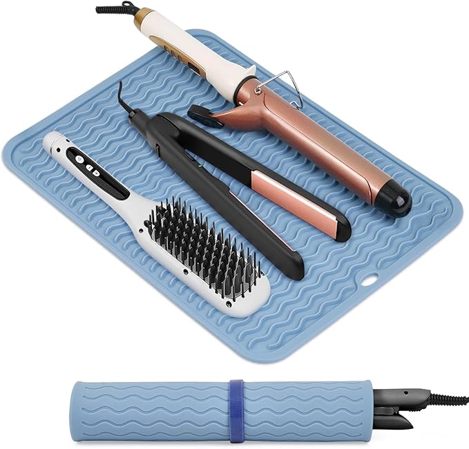 Oversize Silicone Heat Resistant Mat, Portable Travel Mat Cover with Velcro for Curling Irons, Flat Irons, Hair Straightener and Hot Hair Styling Tools(14.2" x 11")