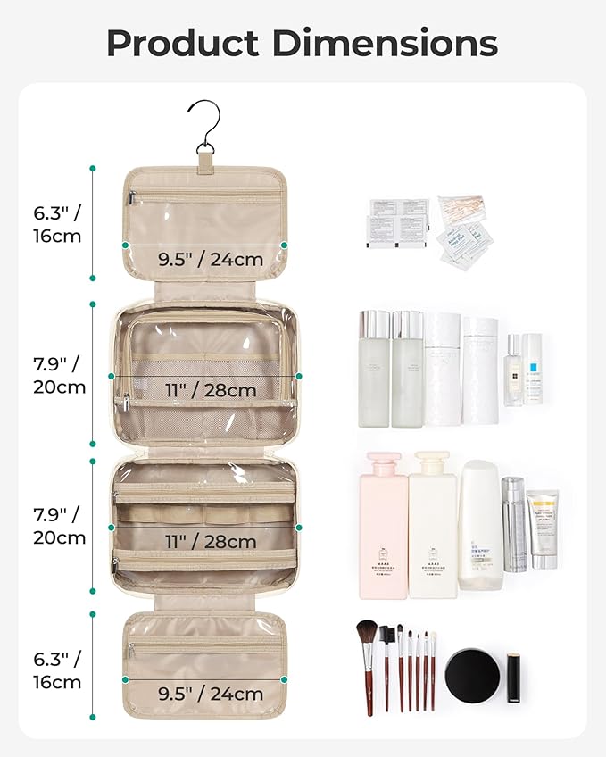 BAGSMART Travel Toiletry Bag for Women, Hanging Travel Bag for Toiletries, Puffy Makeup Cosmetic Bag Organizer, Carry-on Travel Accessories Essentials, Black