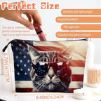 Cosmetic Bags Travel Makeup Toilet Case Waterproof Pouch for Women Girls 6.7X9.45inches - Cat Wearing Sunglasses With Flag Reflections in The Lenses
