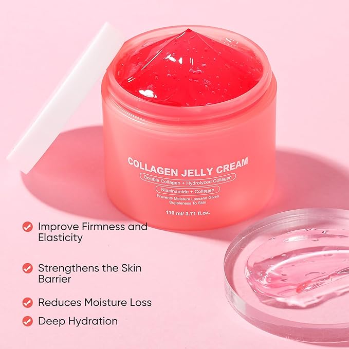 Collagen Jelly Cream, Face Moisturizer for Hydrating, Firming, Non-Greasy, Strengthen the skin barrier, 3.71 fl.oz/110ml
