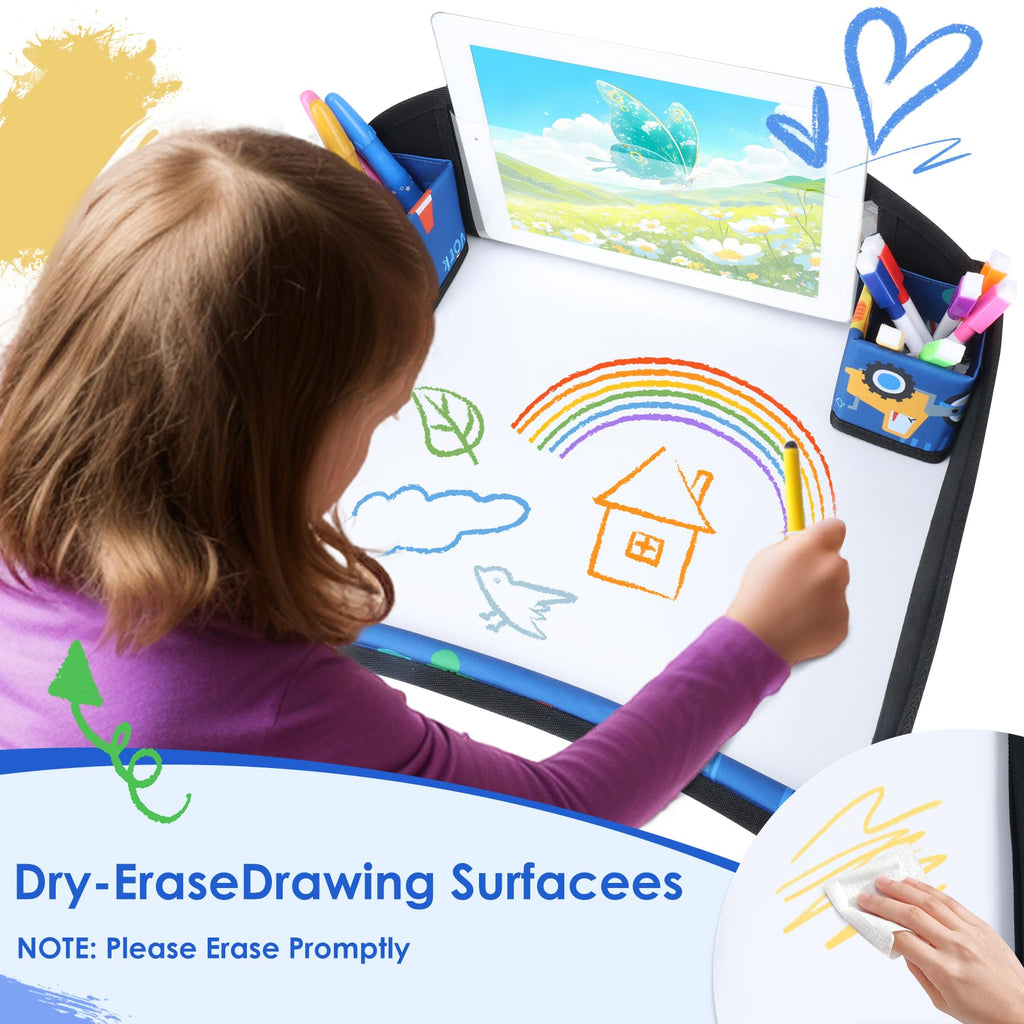 Kids Travel Tray for Toddler Car Seat (Dark Blue Car)