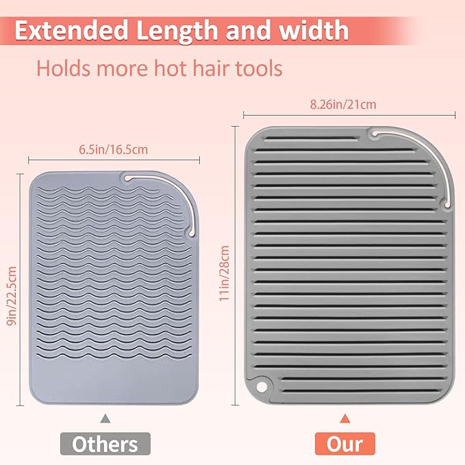 Quccefods Heat Resistant Mat Large Silicone Hot Hair Tools Holder for Curling Irons Flat Iron Hair Straightener Mat Portable Vanity Pad Accessories/Organizer