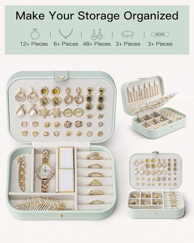 Vlando Travel Jewelry Case for Women Girls Mothers, PU Leather Portable Small - Image 7