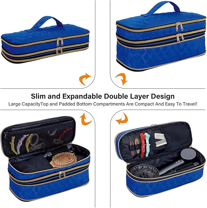 Hair Dryer Travel Carrying Case, Curling Iron Storage Bag, Slim Expandable Handheld Dual-Layer Travel Storage Bag for Dryer/Hair Tool Organizer/Style Organizer