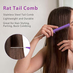 Hair Brush Set, Hair Brushes for Women Men kid Wet Dry All Hair Detangling Parting Styling, Brush Set with Detangler Brush, Edge Brush, Teasing brush, Rat Tail Comb (Purpe)