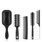 SALONSILK Hair Brush Comb Set, 5PCS Women Men Hair Brush & Styling Comb Set, Wide Tooth Rat Tail Fine Tooth Paddle Roller Combs, Professional Barber Tools for All Types
