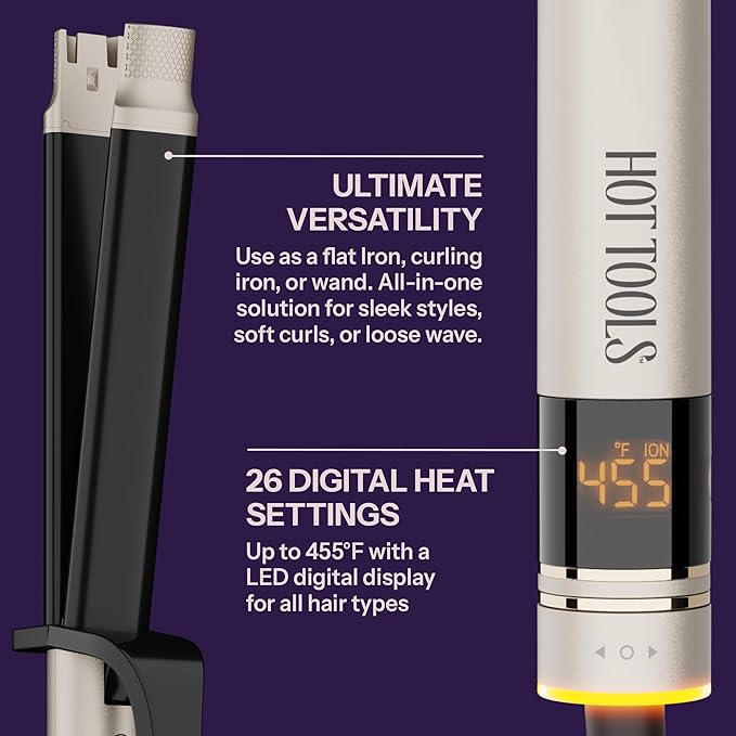 HOT Tools Pro Artist Protect & Style CurlStraight Styler | 2-in-1 Easy-to-Use, Use as Curling Iron, Flat Iron, or a Wand for Styling Curly or Straight Hair, 1 ¼" Curling Iron