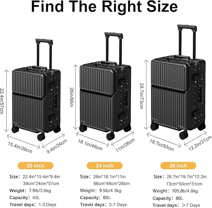 Zipperless Luggage, Polycarbonate Aluminum Hardshell, Expandable Carry-On - Image 8