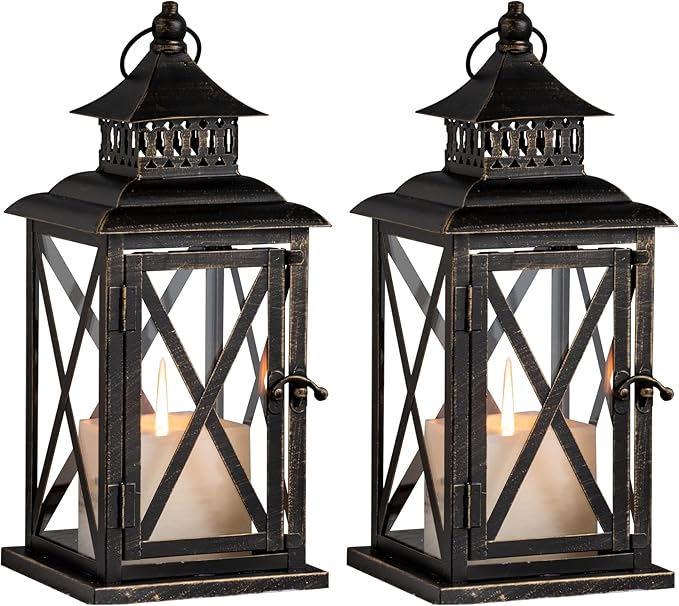 DECORKEY Lantern Decorative Indoor & Outdoor, 2 Pack Large Hanging Candle by DECORKEY