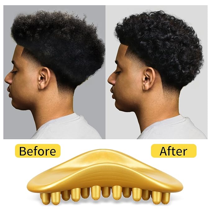 Hair Twist Sponge Brush Twist Styler Comb for Black Men - Washable Afro Curl Sponge Racket for Barbers & Daily Use, Ideal for Coiled, 4C Hair - Wave Pomade Butter Rubber Large Tooth Brush Set (Gold)