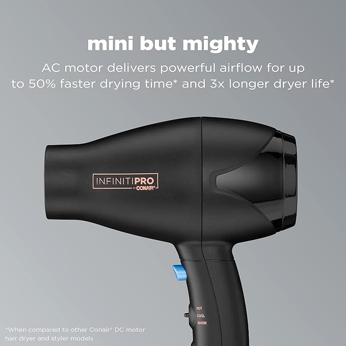 INFINITIPRO by CONAIR Travel Hair Dryer, Mighty Mini Compact Lightweight Professional AC Motor Hair Dryer| (Pack of 4)