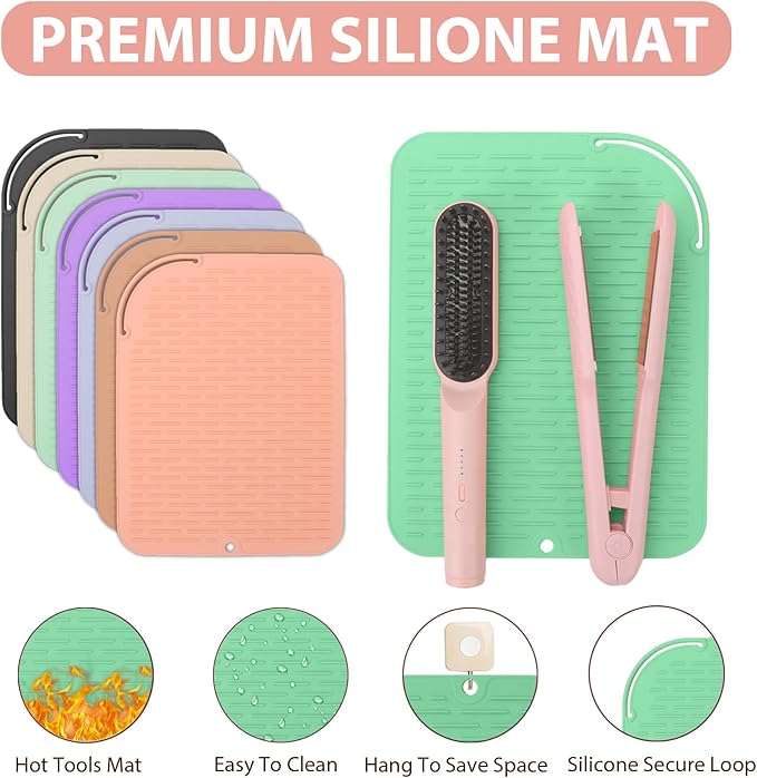 Large Silicone Heat Resistant Mat, Portable Travel Hot Hair Tools Holder Pad for Curling Iron, Flat Iron, Hair Straightener and Other Styling Tools(12.0" x 9.0")