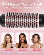 Thermal Brush, FLYZEMAA 1.5 Inch Curling Iron for Long Dry Hair, Heated Round Brush Straightener with 3 Temp Settings, 30s Fast Heat for Curling & Volumizing, Anti-Scald Nylon Bristles(Black)