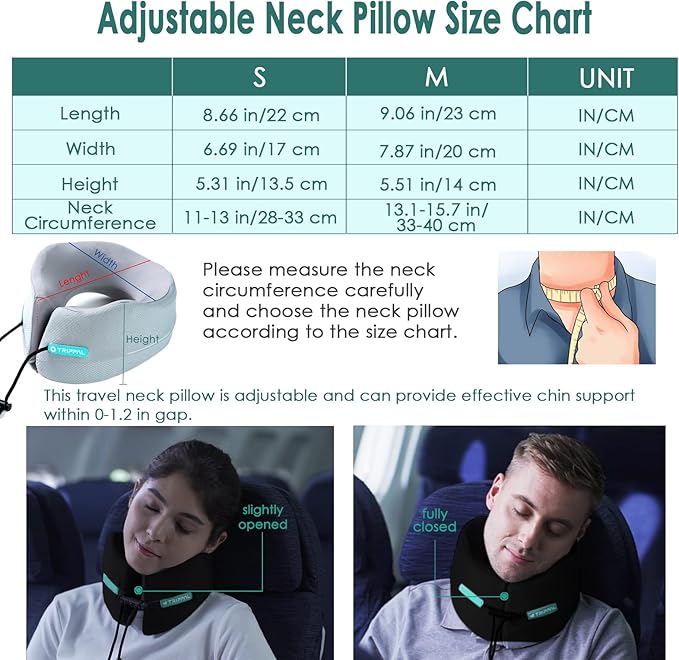 Travel Neck Pillow for Airplane Chin Support Memory Foam Machine Washable for - Image 6