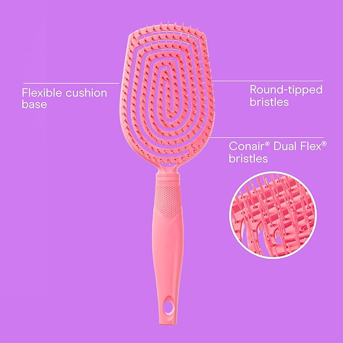 Conair Scalp Care Detangling hairbrush - Curly Hair Brush - Scalp Massager - hairbrushes for women & men - detangler for all lengths and types - can use wet or dry - Pink Pulse