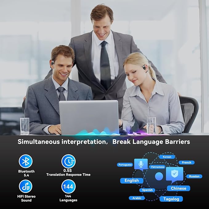 AI Translation Earbuds Real Time- 144 Languages, Meeting Assistant, LCD Touch - Image 2
