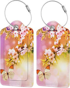 2 Packs Beautiful Spring Flowers PU Leather Luggage Tags Butterfly Suitcase by SNAPMADE