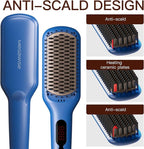 MEGAWISE Pro Ceramic Ionic Hair Straightener Brush for Home Salon | MCH Fast 20s Heating Tech with Auto-Off Safety | Anti-Scald with Universal Dual Voltage | Rotatable Power Cord (Gentian Blue)