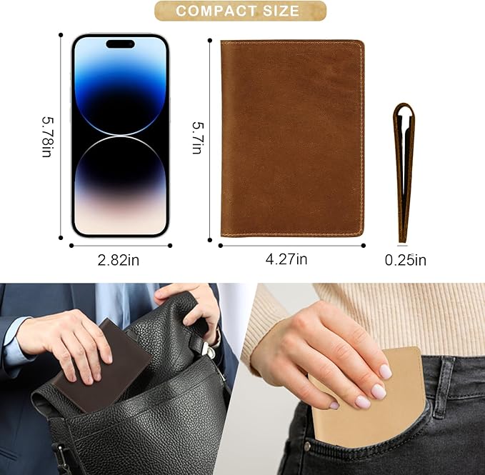 Real Leather Passport Holder for Men and Women, Handmade Wallet Cover Case - Image 5