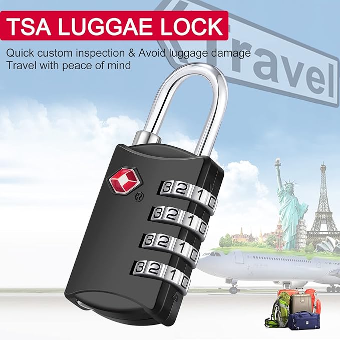ZHEGE Luggage Lock for Train 4 Pack, 1 Cable, TSA Approved Travel Cable Lock - Image 2
