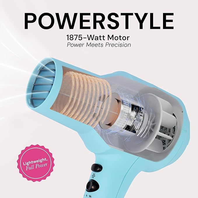 L'ANGE HAIR PowerStyle Turbo Ionic Hair Dryer | 1875 Watt Professional Blow Dryer with Diffuser & Concentrator | Multiple Heat & Speed Settings for Fast Drying | Salon-Grade Styling Tools, Blue