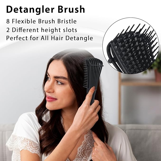 Hair Brush Set, Hair Brushes for Women Men kid Wet Dry All Hair Detangling Parting Styling, Brush Set with Detangler Brush, Edge Brush, Teasing brush, Rat Tail Comb (Black)