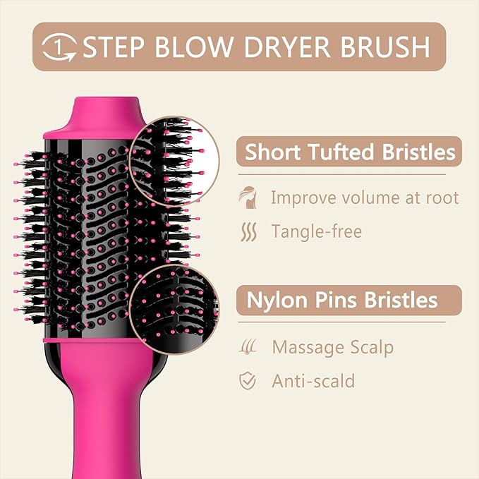 Hair Dryer Brush Blow Dryer Brush in One, Upgraded 4 in 1 Hair Dryer and Styler Volumizer with Negative Ion Anti-frizz Ceramic Titanium Barrel Hot Air Hair Straightener Brush