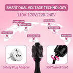 Dual Voltage Hair Dryer Brush with Negative Ion Anti-frizz Styler - Hot Air Volumizer for 110V-120V/220V-240V European and Travel Use