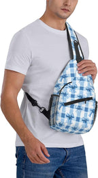 SUPLUCHOM Sling Bag Blue Bows Check Hiking Daypack Crossbody Shoulder Backpack - Image 8