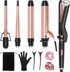 Ufree 5 in 1 Curling Iron with Interchangeable Ceramic Barrels (0.35"-1.25"), Curling Wand Set with Flat Iron Hair Straightener, Instant Heat Up, Dual Voltage Hair Curler, Gifts for Women