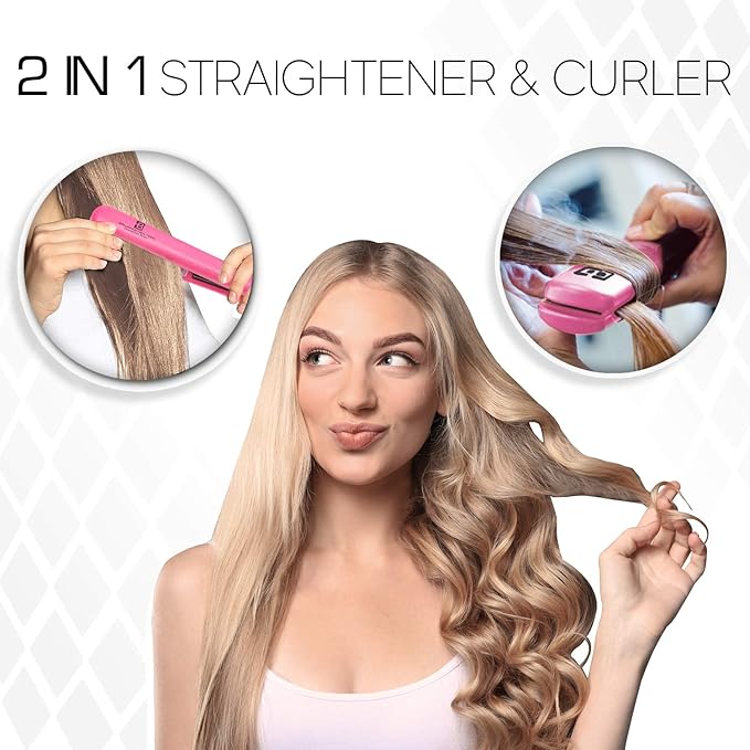 Brilliance New York - 1.25 Inch Diamond Ceramic Flat Iron - Frizz-Free and Anti-Static Ionic Plates - Dual Voltage Flat Iron for Travel