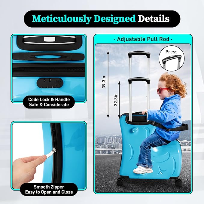 CNCEST 20"/24" Kid's Ride-on Travel Suitcase, Travel Rolling Luggage - Image 6