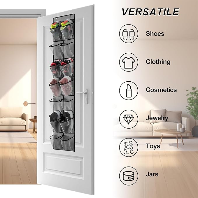 Over The Door Shoe Organizer, 14 Large Mesh Pockets Hanging Shoe Rack - Image 5