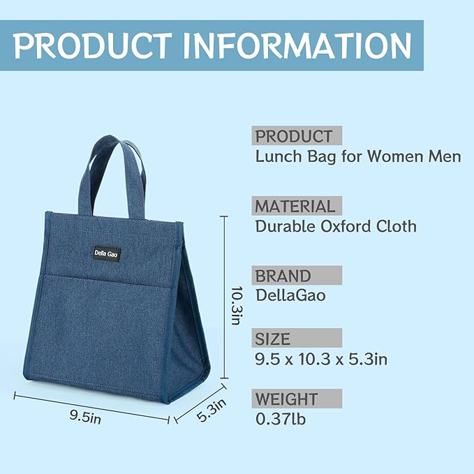 Della Gao Insulated Lunch Bag for Women Men, Waterproof Small Lunch Tote Lunch - Image 2
