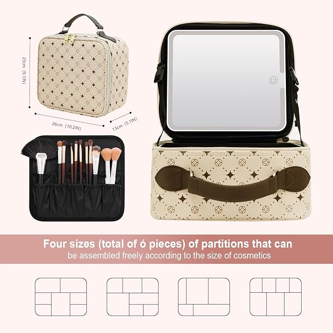 Travel Makeup Bag With 360° rotating LED Mirror, Waterproof cosmetic organizer - Image 3