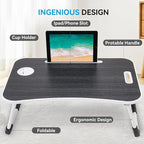 BUYIFY Folding Lap Desk, 23 Inch Portable Wood Deep Black Laptop Bed Desk Lap - Image 3