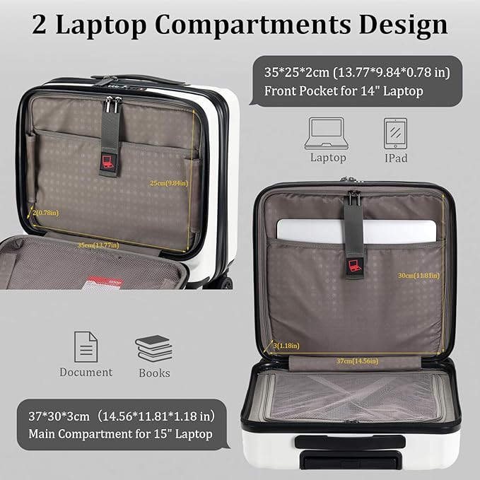 16 Inch Carry On Luggage with 2 Compartments - Image 3