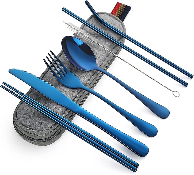 DEVICO Portable Utensils, Travel Camping Cutlery Set, 8-Piece including Knife by DEVICO