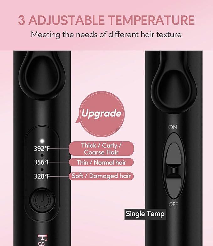 Farery Mini 3 Barrel Hair Waver - Portable Beach Wave Curling Iron for Short Hair, 1/2 Inch Ceramic Crimper with 3 Temp Settings & 30s Fast Heating, Dual Voltage Travel Hair Waver for Women, Pink